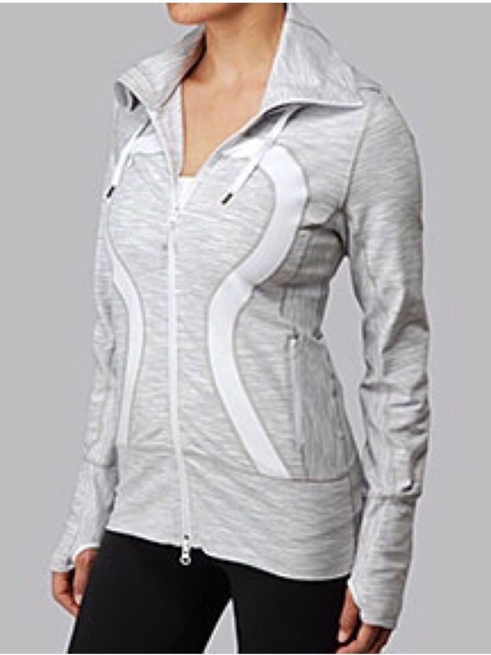 Lululemon Stride Jacket Grey & White Heather w/ Hood - Size 10